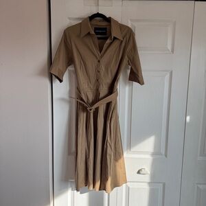 SAMANTHA SUNG Brown Button-Up Midi Shirt Dress and matching headband